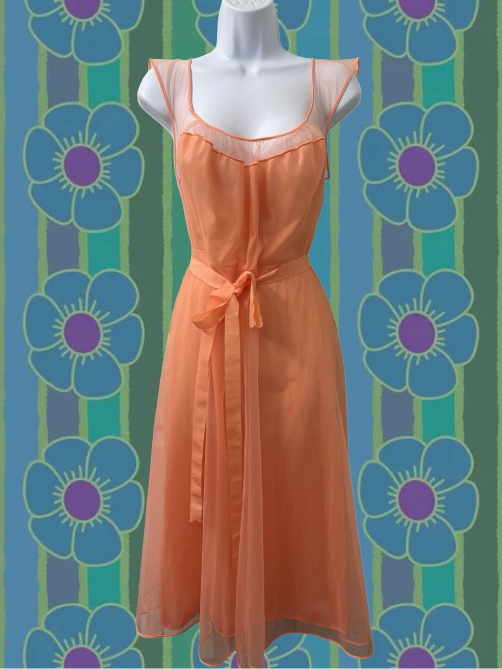 Vintage 50s Pink Coral Nylon Chemise Slip with Side-Tie Waist